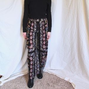Pink Rose Floral Black Palazzo Pants